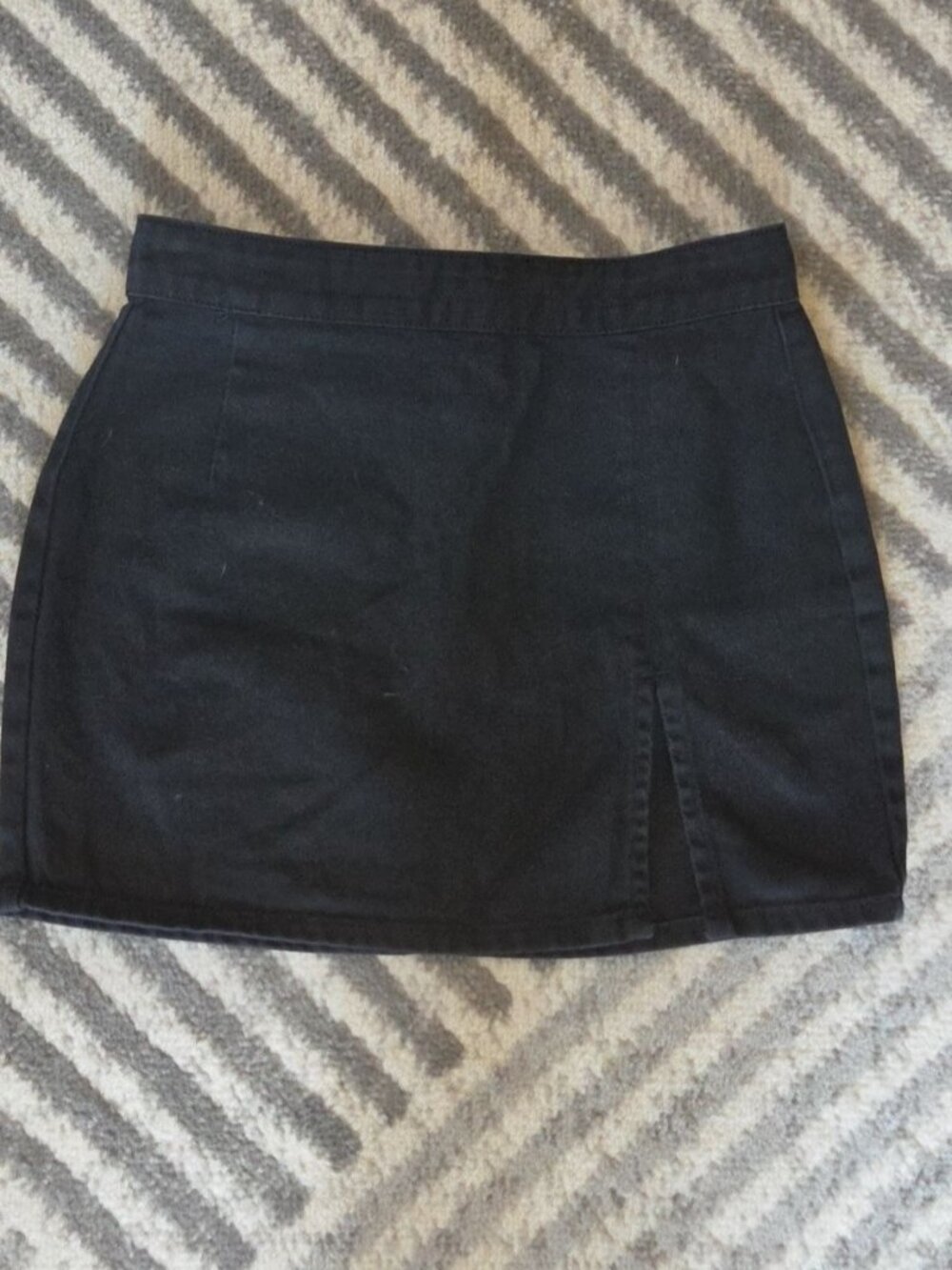 Lioness Black Denim Mini Skirt with Front Slit Size M
